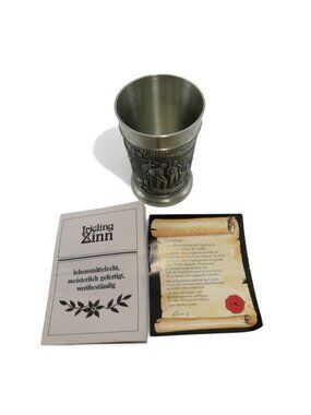 Frieling-Zinn Pewter Cup Embossed Design German Vintage 3" Tall